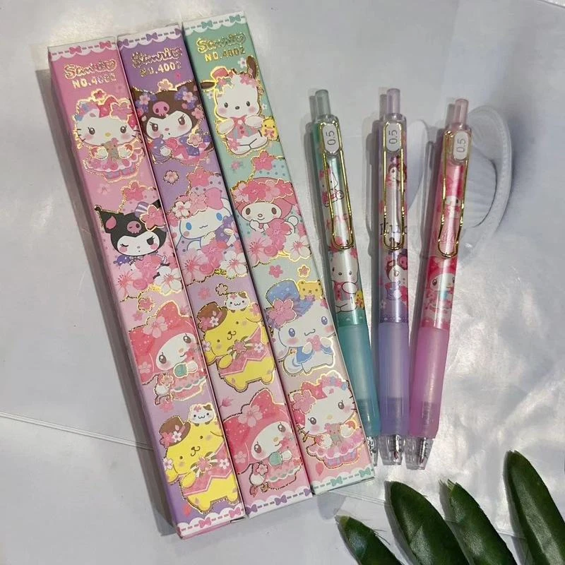 Imagem -02 - Sanrio Gel Pen com Kuromi Melody Cinnamoroll Pochacco Papelaria Estudante Escrever Canetas 0.5 Preto Escola Kid Exame Também Presentes Bonito Pcs 24 Pcs