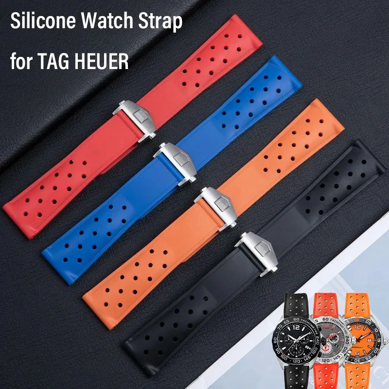 Silicone watch strap For TAG HEUER CARRERA AQUARACER FORMULA MONACO F1 Rubber Watch band Waterproof 22mm Bracelet Folding Buckle