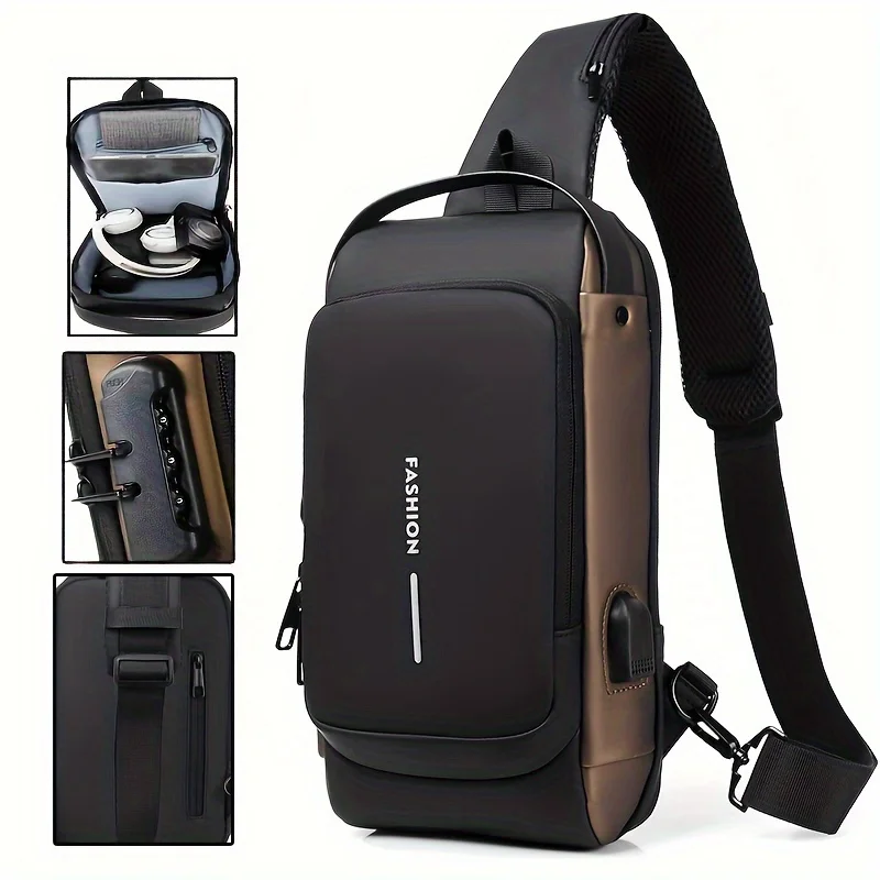 Waterproof Motorcycle Bag Chest Bags for Men Women USB Charging Sport Sling Anti-theft Shoulder Bag Crossbody Backpack