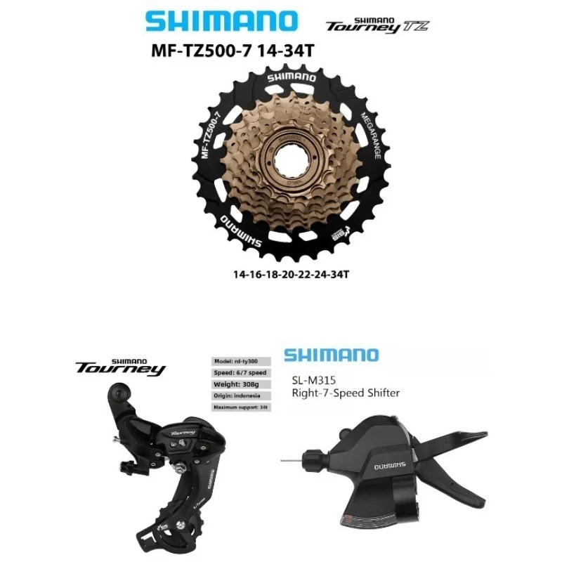 

SHIMANO Tourney 7 Speed Groupset include M315 Shifter TY300 Rear Derailleur HG200 TZ500 Cassette Sprocket 28T 34T