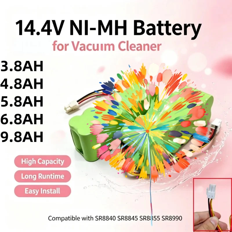 14.4V NI‑MH Vacuum Cleaner Battery 3800‑9800mAh For Butterfly Robot SR8840 SR8845 SR8855 SR8990