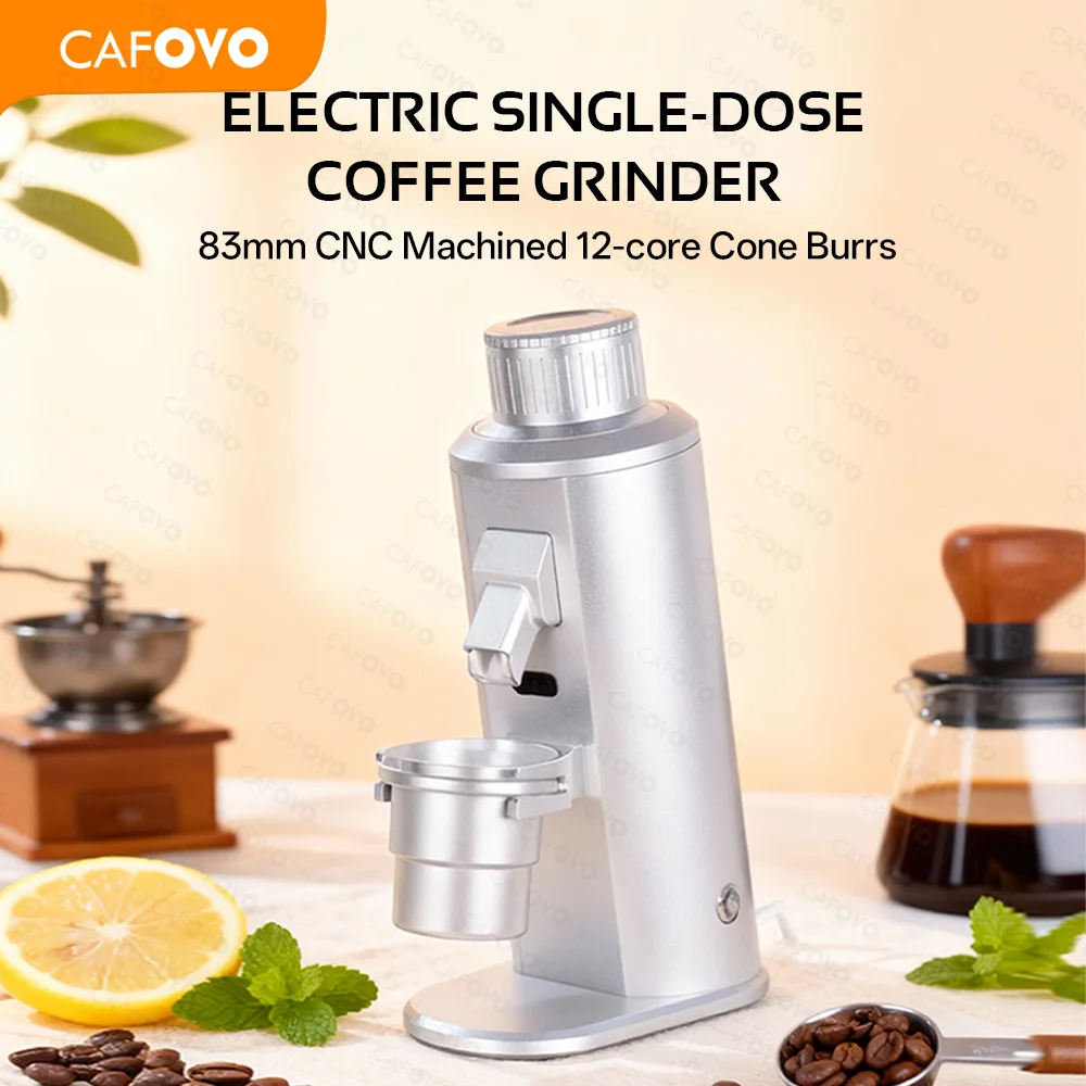 CAFOVO G183C Electric Single Dose Coffee Grinder 250RPM 83mm 12-core Conical Burr Grinder for Espresso with Plasma Anti Static