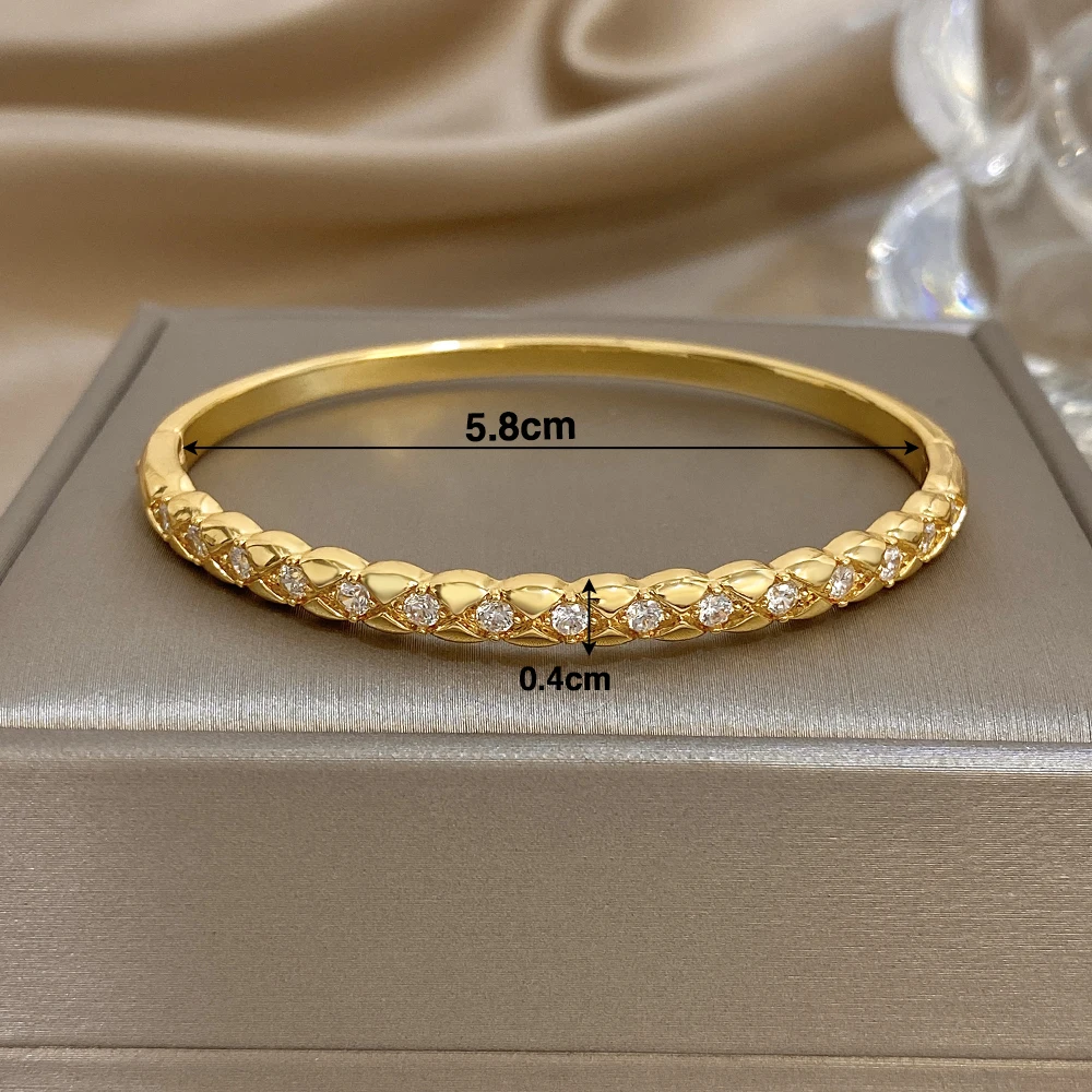 Freetry Simple Sparkling Zircon Gold Plated Bangle Bracelet Women Exquisite Geometric Round Thin Bracelet Luxury Jewelry Gifts