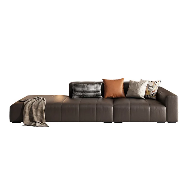 

Italian minimalist piano key sofa, leather living room simple first layer cowhide, straight square leather sofa