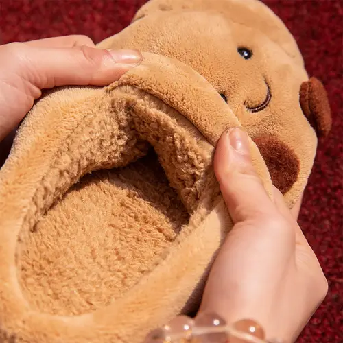 Cute Cartoon Fluffy Slippers For Women Men Winter House Shoes Furry Croissant Bread Style Anti-slip Couples Home Cotton Slides - Image 4