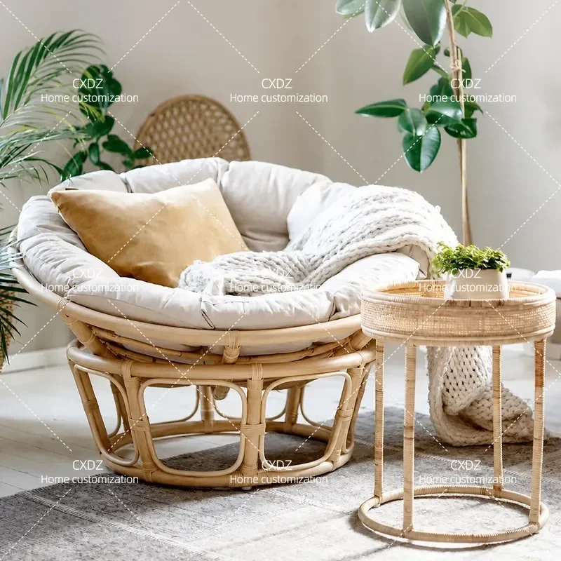 Nordic Light Luxury Lazy Sofa Chair Recliner Rattan Sun Chair for Balcony Living Room Outdoor Indoor Furniture