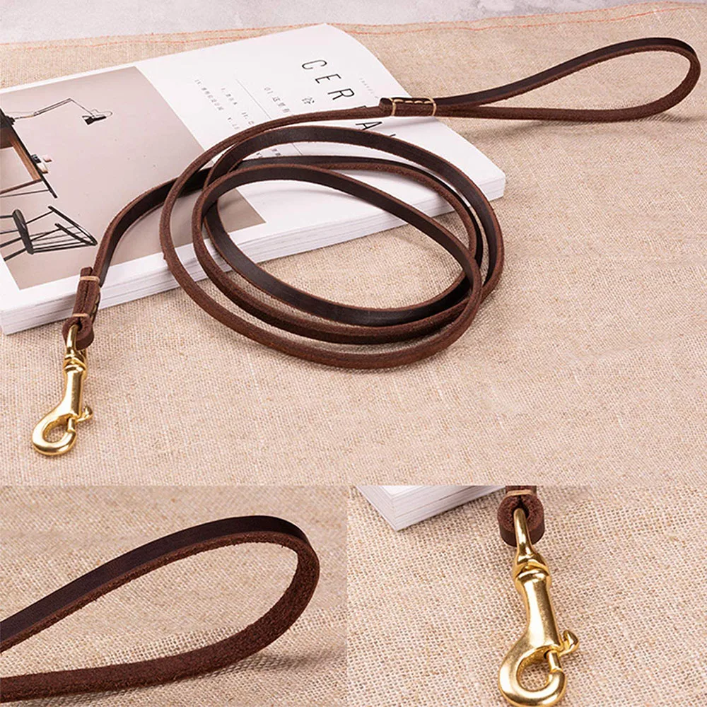 130cm 180cm Genuine Leather Small & Medium Dog Leash Handmade Durable Portable Light Soft Real Leather Leash for Small Dogs Cats