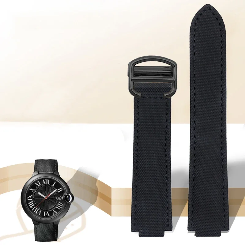 Correa de lona de nailon para Cartier, correa de reloj de caballero negro, interfaz convexa, accesorios para hombre, pulsera de 20,12mm