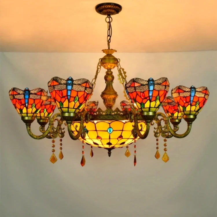 

Style Ceiling Chandelier With Dragonfly Stained Glass Lampshade