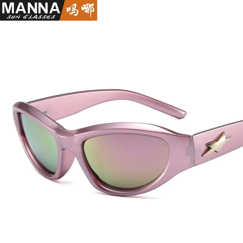 نظارات شمسية Tiktok Cat's Eye للسيدات باللون الأحمر الصافي بنمط Y2K Star نظارات شمسية على طراز التكنولوجيا