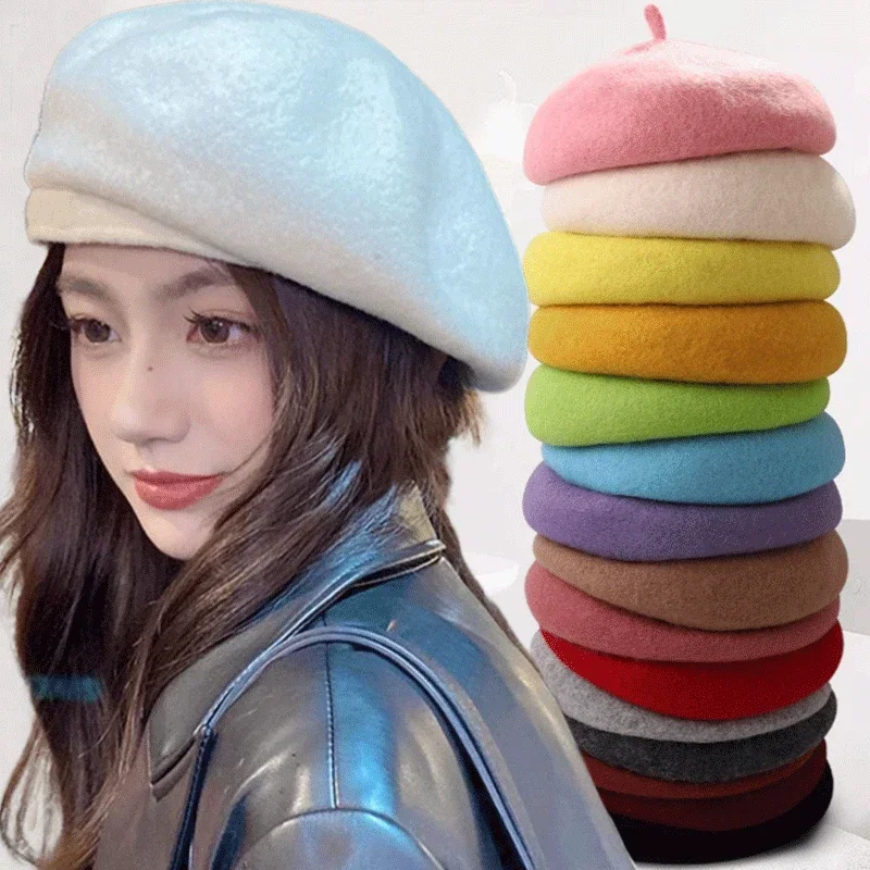 Wool Berets French Artist Style Warm Winter Beanie Hat Soft Retro Plain Beret Solid Color Women Elegant Comfortable Caps