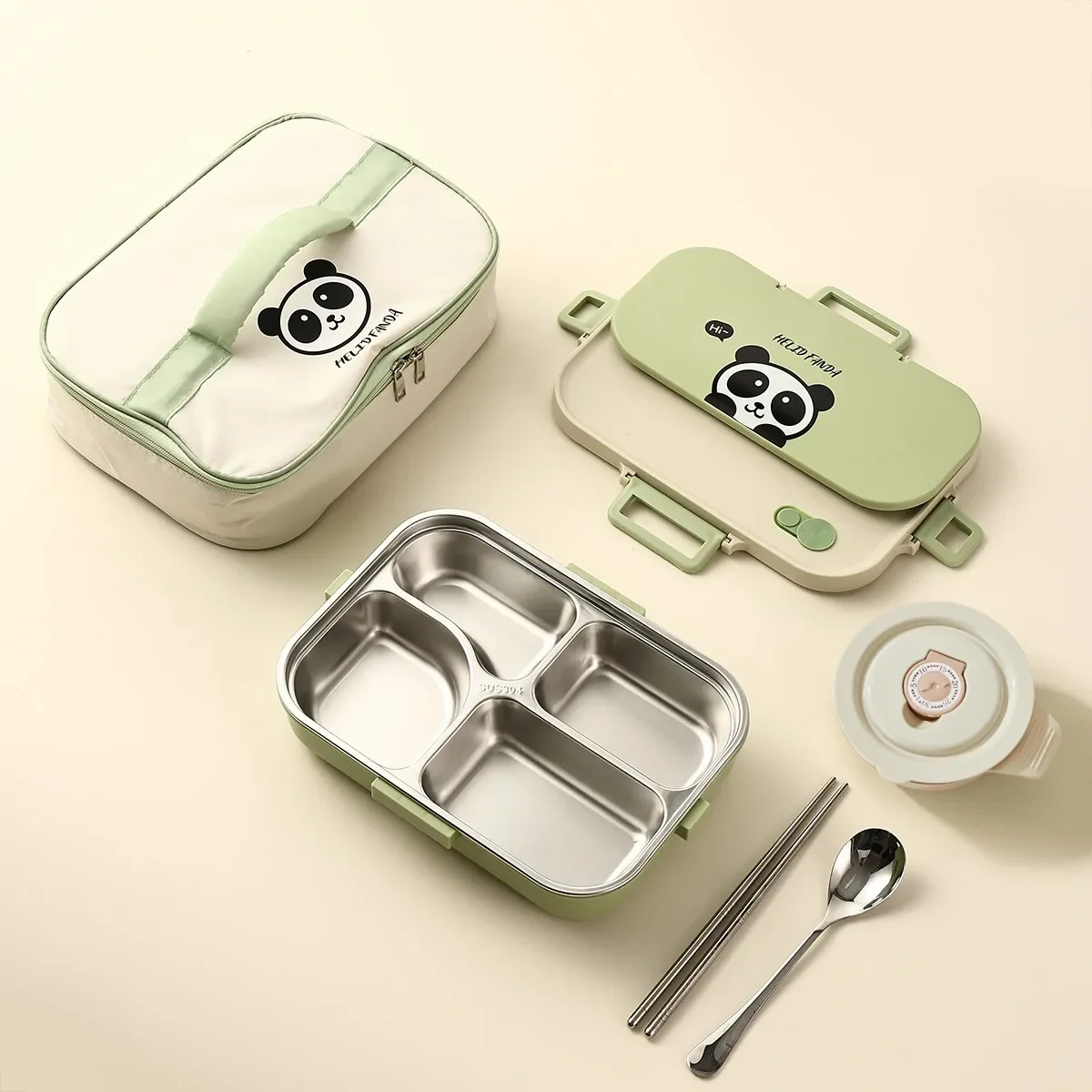 Magnetronbestendige 304 roestvrijstalen bentobox met 4/5 compartimenten, draagbare, lekvrije lunchbox voor het bereiden van maaltijden, geschikt voor kinderen op school.