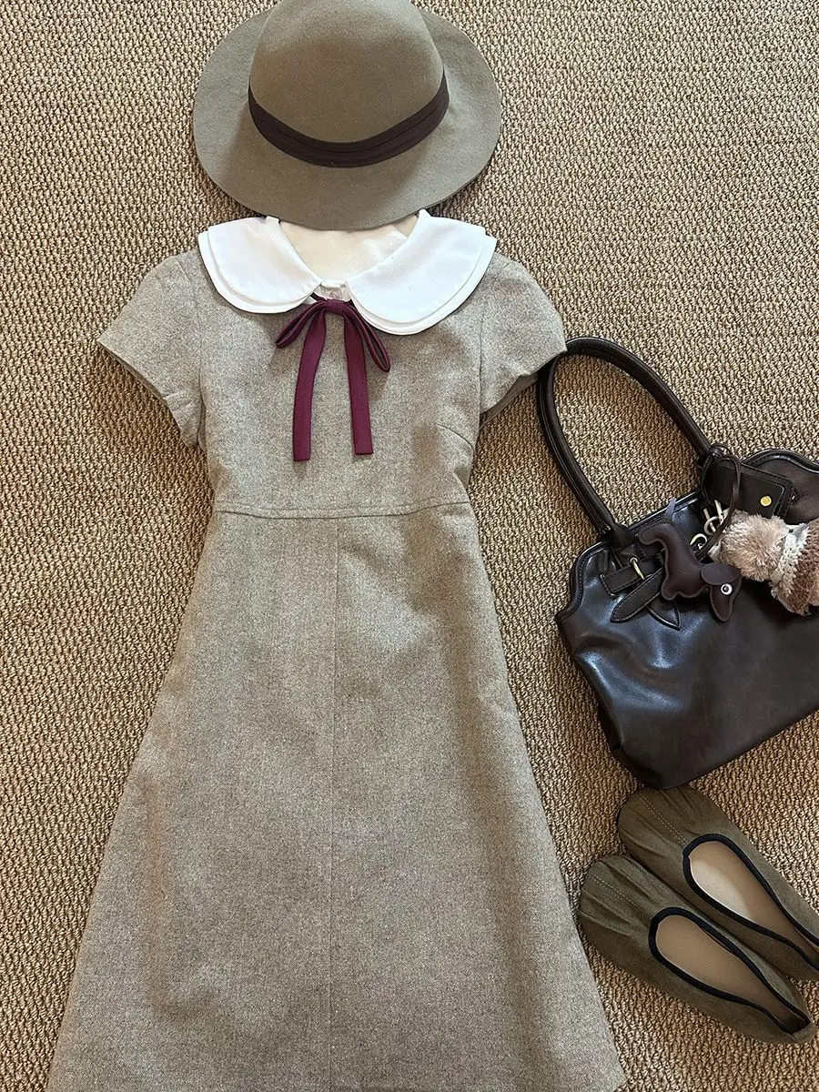 

Платье с бантом в студенческом стиле, женский летний комплект в новом стиле, японский минималистичный повседневный комплект из двух предметов