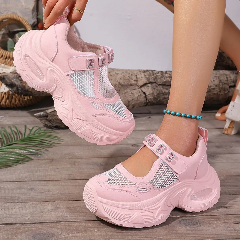 

Женские спортивные и повседневные туфли с толстой подошвой, круглым носком, сетчатым верхом, модные, универсальные, удобные, нескользящие, дышащие.