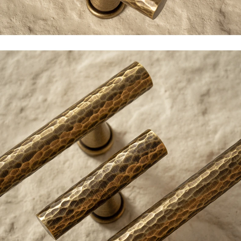 Hand-hammered antique brass cabinet handle 20