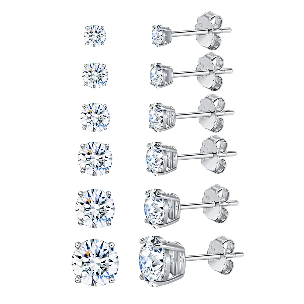 KOSE Classic 925 Sterling Silver Crystal Zircon Stud Earrings Round Cubic Zircon Ear Studs for Women Engagement Wedding Jewelry