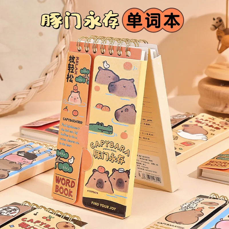 Cute Cartoon Capybara English Word Notebook Half Covering Word Memory Student Book Mini Portable Pocket Exam Recite Word Notepad