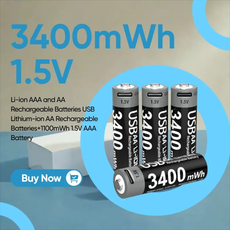 

3400mWh 1.5V Li-ion AAA and AA Rechargeable Batteries USB Lithium-ion AA Rechargeable Batteries+1100mWh 1.5V AAA Battery