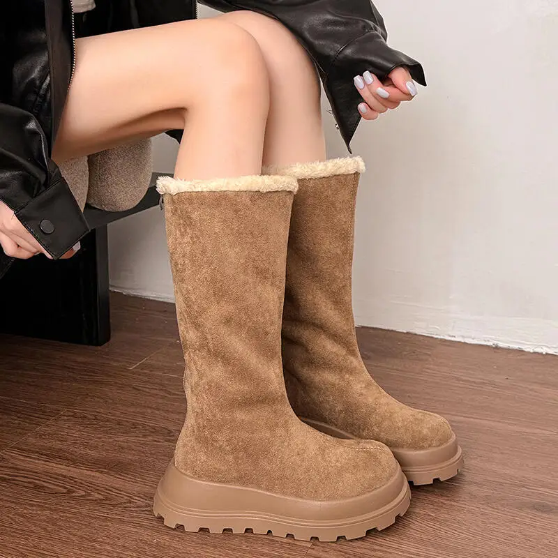 

Удобные берберские флисовые замшевые сапоги до колена на платформе, женские зимние сапоги до колена 2025, нескользящие зимние сапоги на толстой подошве, женские плюшевые длинные ботильоны