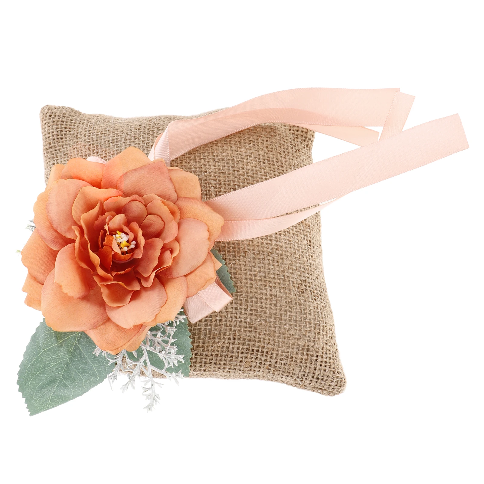 

Square Linen Ring Pillow Set Orange 5989 Wedding Decoration Natural Fabric Cushion Rustic Proposal Engagement Decorative Bearer