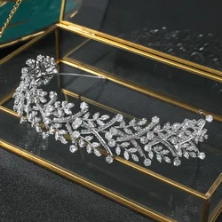 YCDZSWWL Handmade Elegant Leaf-shaped Hairband with Cubic Zirconia for Brides Women Headpieces Wedding Hair Accessories