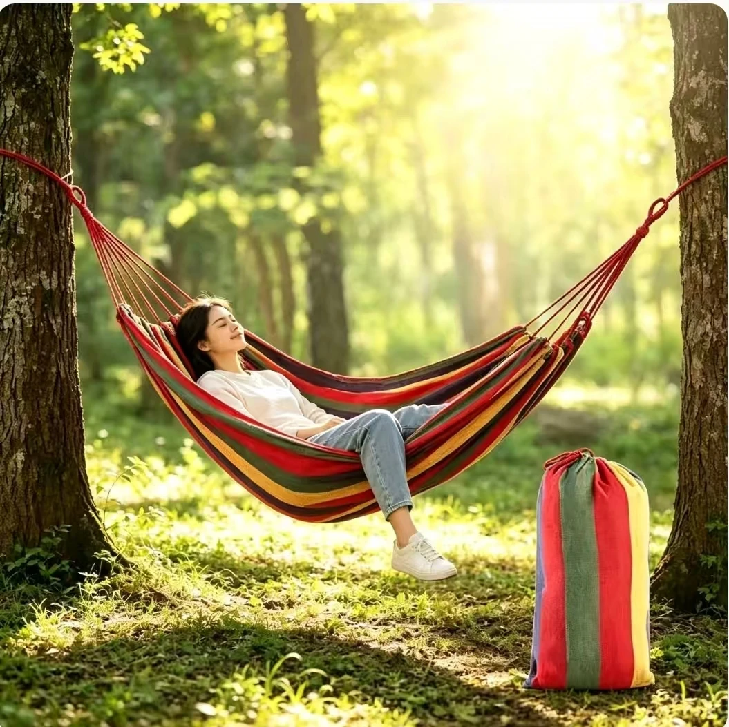 Thickened Canvas Single Double Camping Hammock Heavy Duty Outdoor Swing Bed With Carry Bag
