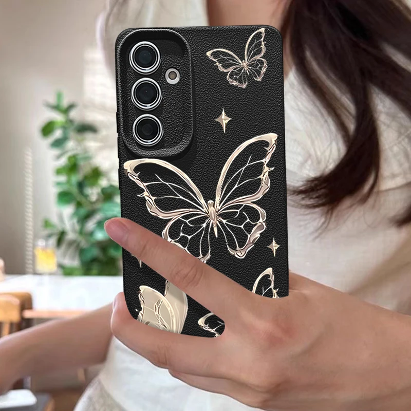 Golden Butterfly Case For Samsung Galaxy S24 S25 Ultra S23 S22 Plus S21 FE A14 A15 A16 A25 A26 A34 A35 A36 A54 A55 A56 5G Capa - náhled 2