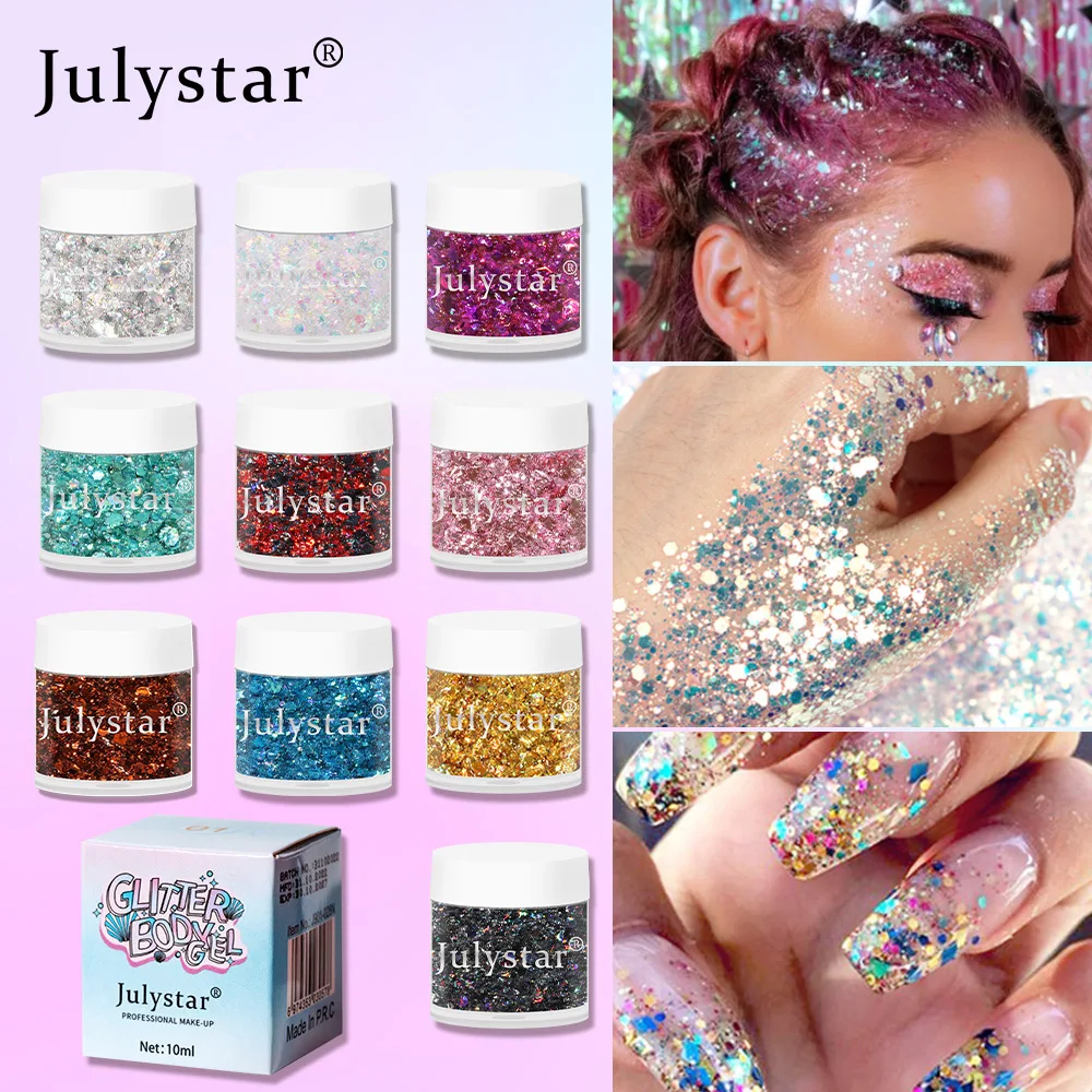 Julystar 10 Color Eye Shadow Glitter Cosmetics Sparkling Sequins Broken Diamond Eye Shadow Liquid Eye Shadow Makeup For Female