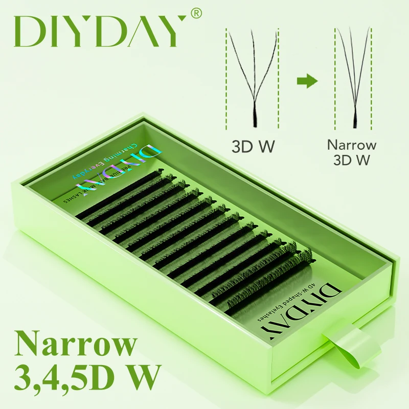 DIYDAY Narrow 3D 4D 5D Eyelash Extensions V-Shaped Volume Small Fans W Shape Natural Dense Faux Mink Lashes for Eye Beauty