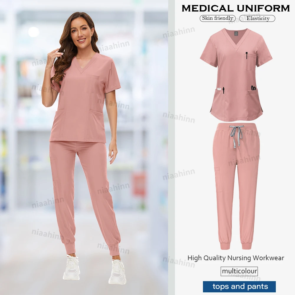 Medizinische Peelings Großhandel Dental Pflege Zubehör Kurzarm Top + Hosen Set OP-Kittel Frauen Atmungsaktive Peeling Spa Uniform – Detail 8