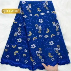 SJD LACE Cotton Lace Fabric Nigerian Embroidery Voile Lace High Quality 2025 Dubai Stones Cotton Lace for Women Party Dress 4040