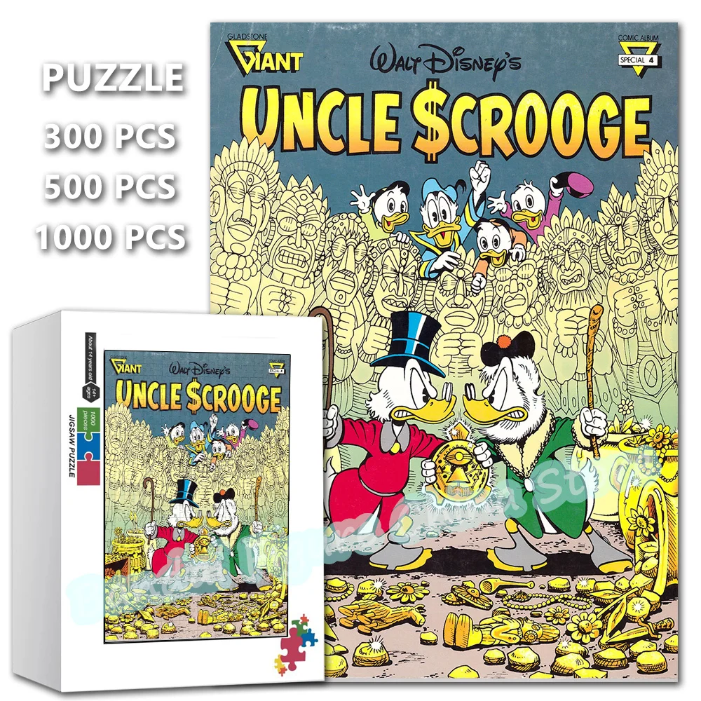 Uncle Scrooge Dinsey Cartoon Print Puzzle 300/500/1000 Pieces Donald Duck Diy Assembling Jigsaw Puzzle Kids Game Toys Gifts