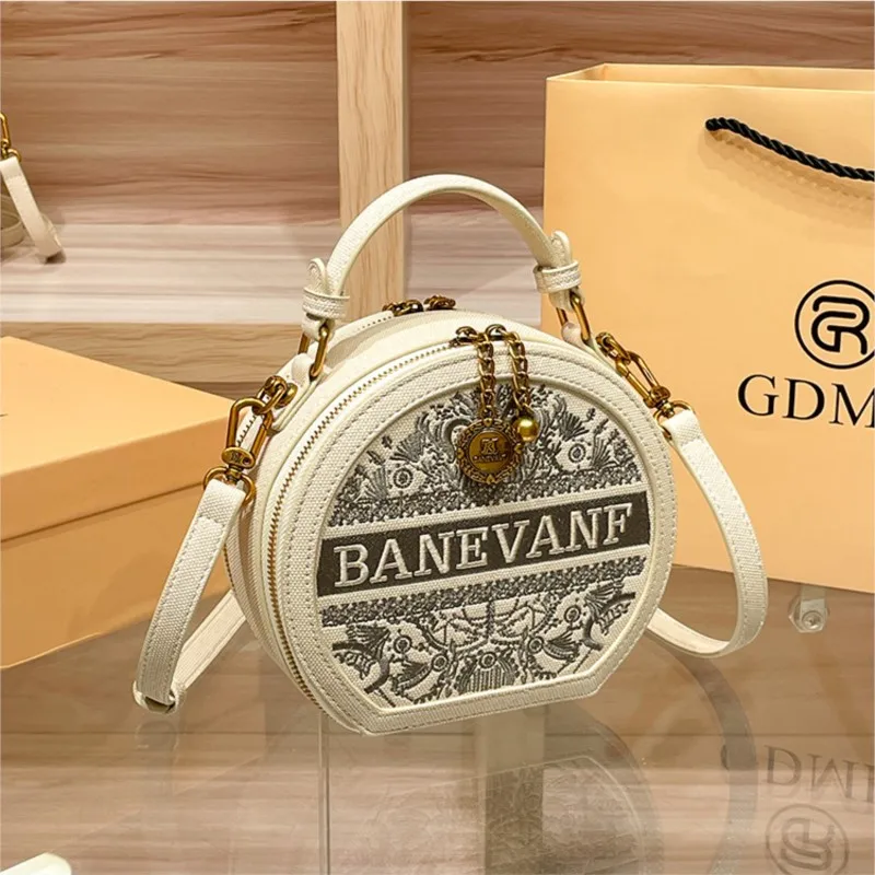 Light luxury brand women's bag 2027 new embroidered small round bag fashion designer high-end single shoulder crossbody bag