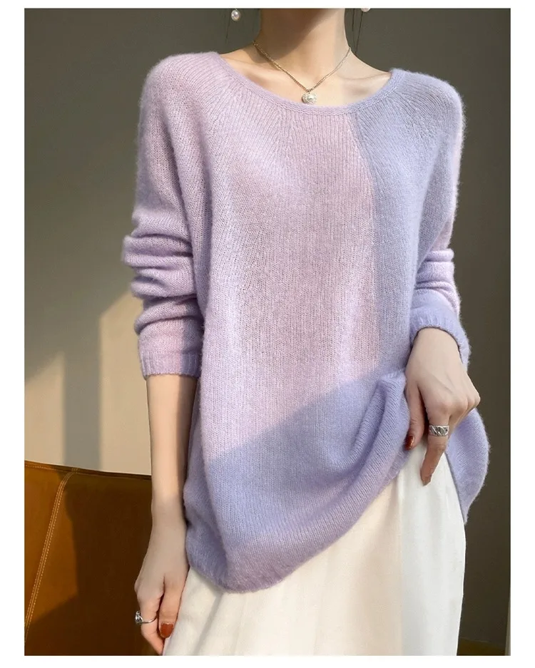 Seamless lazy sweater light and soft waxy mulberry silk! Thin round neck loose cashmere sweater woman