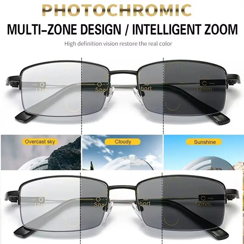 Buy 1 Get 1 Free, Photochromic Progressive Multifocal Reading Glasses, 2PC Pure Titanium Anti-blue Light Presbyopia Glasses