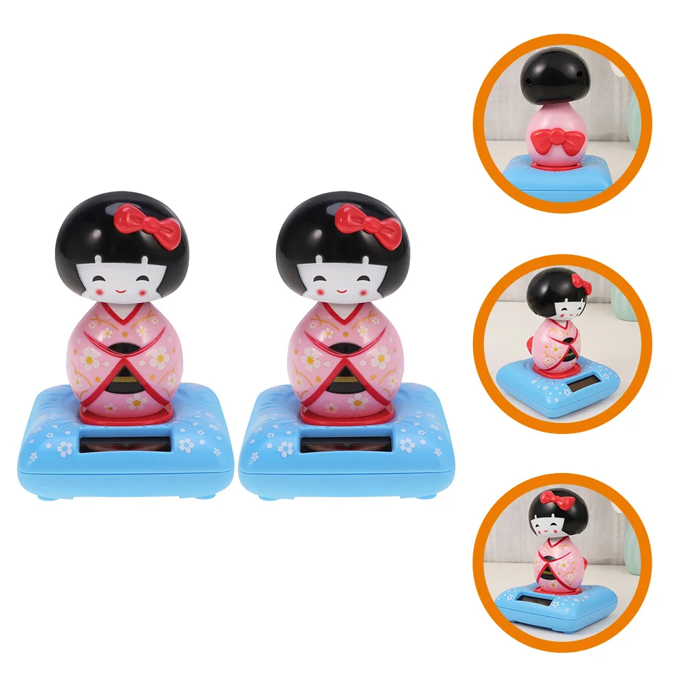 2 pçs japonês quimono carro ornamento solar balançando cabeça estatueta painel decoração brinquedo de plástico presentes acessórios do carro desktop