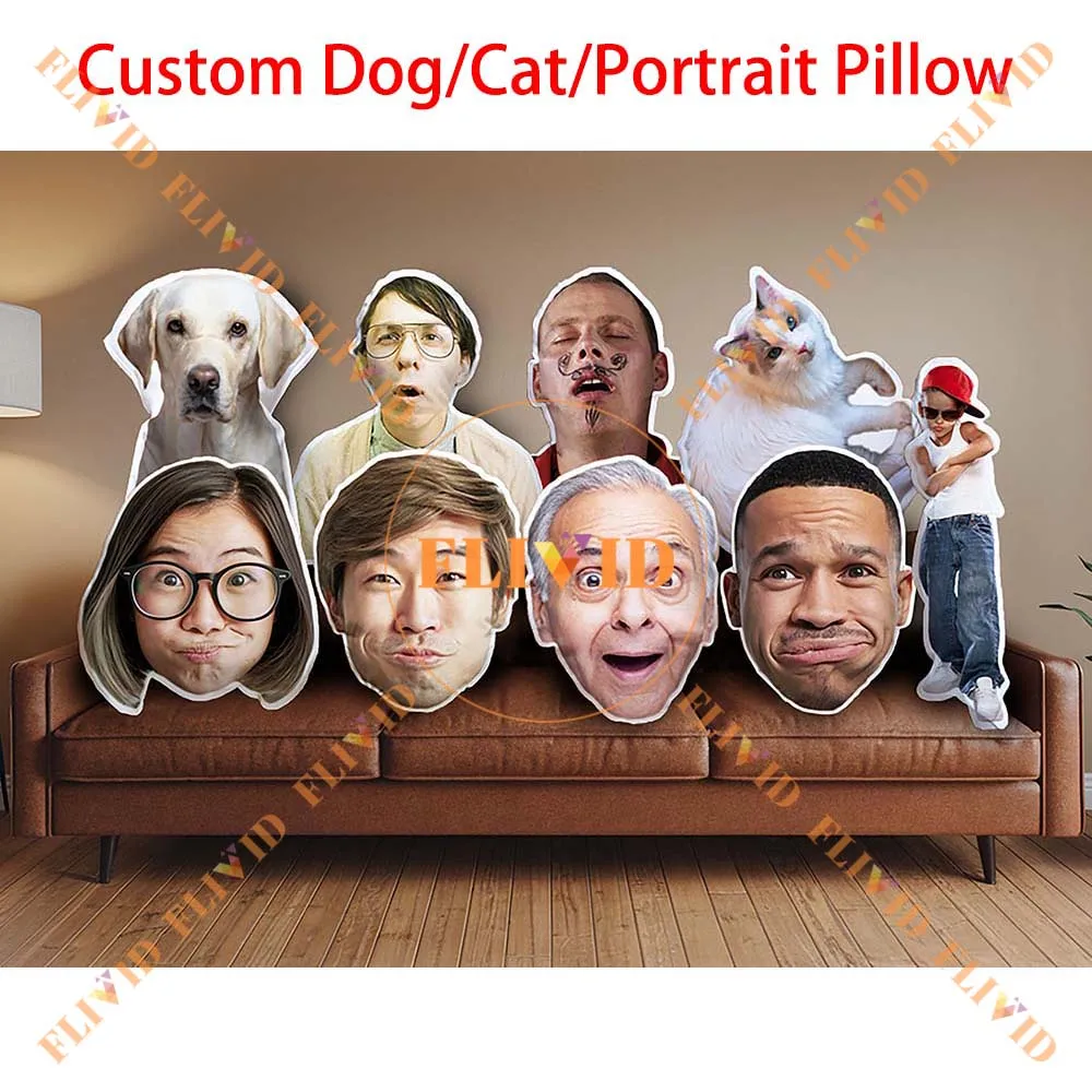 Personalized 3D Human Head Photo Portrait Pillow,Funny Custom 3D Pet Dog Cat Pillow,Custom Animal Shape Pillows,