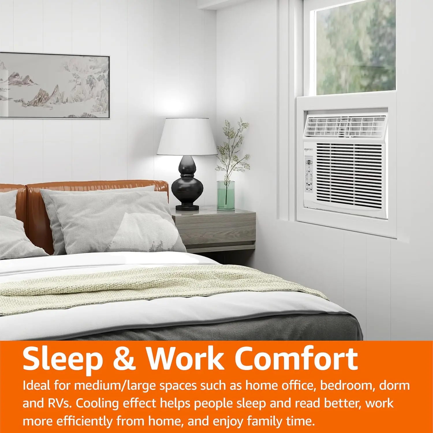 مكيف هواء نافذة أساسيات، 6000 وحدة حرارية بريطانية، يبرد حتى 250 قدم مربع. قدم، وحدة تيار متردد بيضاء، جهاز تحكم عن بعد