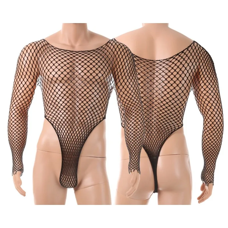 

Мужское боди в сеточку, трико-стринги с длинными рукавами, цельная ночная рубашка, комбинезон с высоким вырезом, прозрачные вечерние топы на бретелях, боди