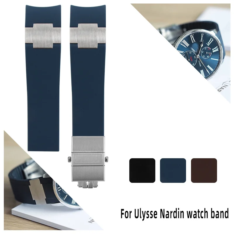 For Ulysse Nardin Silicone Rubber Watch Band 263 DIVER Curved End strap Black Brown Blue Waterproof belt watch Bracelets  22mm