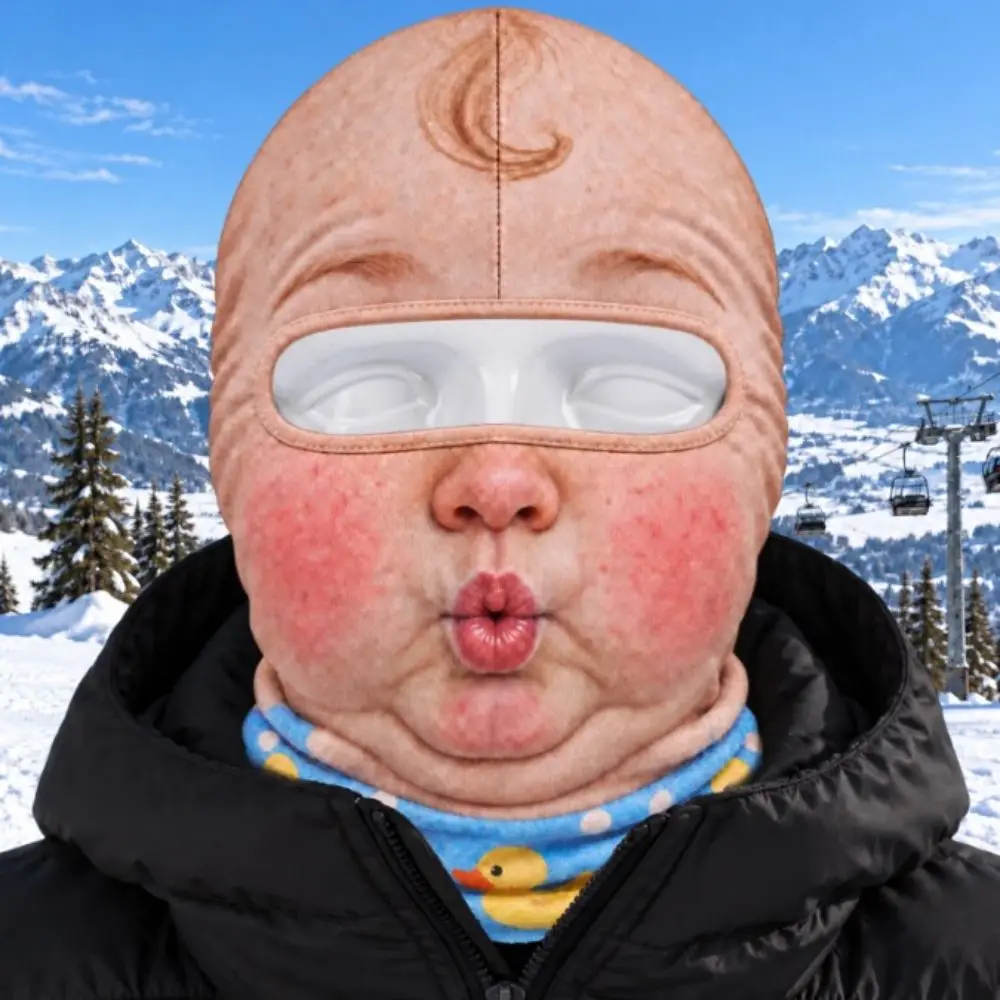 Unisex Size Funny Prank Mask 3D Print Funny Motorcycle Riding Mask Windproof Milk Silk Neck Hood Helmet Liner Halloween Party