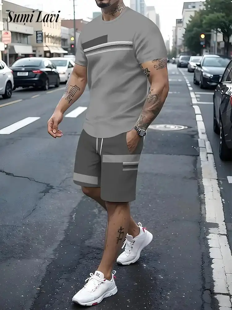 

Sports Training Outfits Mens Short Sleeve O Neck T Shirts And Shorts 2 Pc Sets Summer Daily Leisure Loose Suits Men's Tracksuits