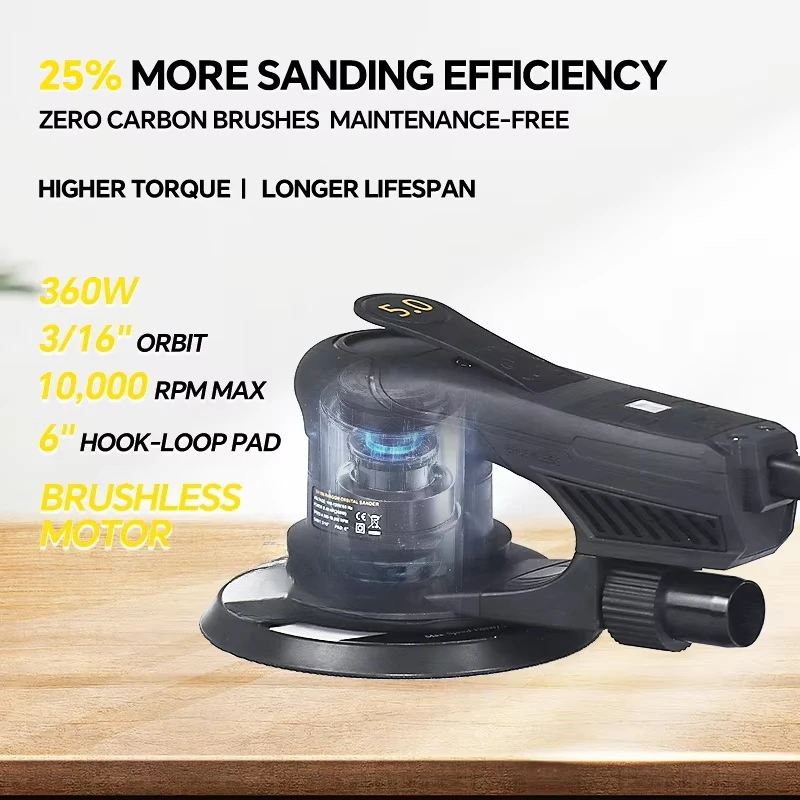 Orbital 360W 150mm Power Tools 5mm Eccentricity Brushless Electric Orbital Sander