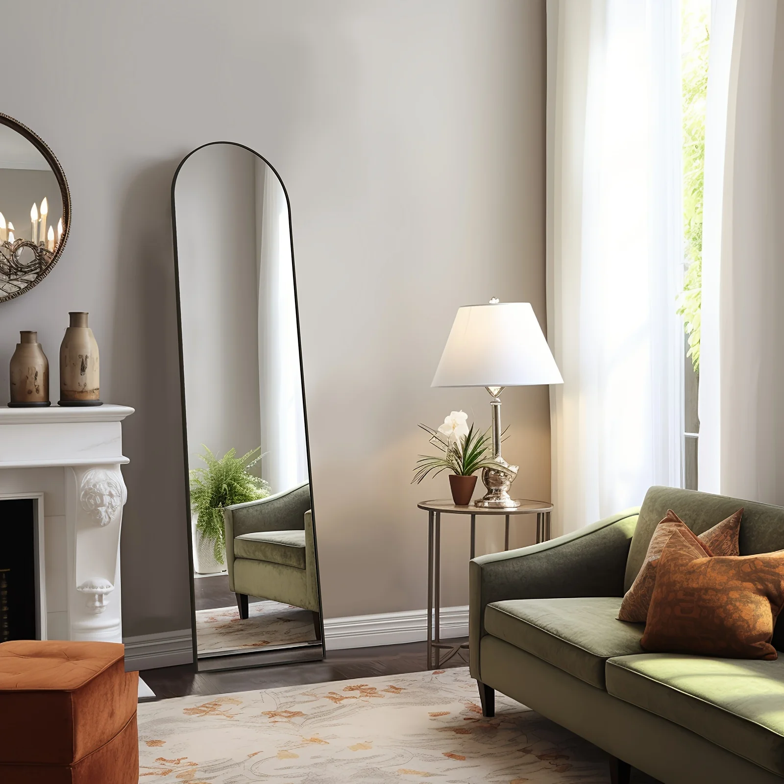 

1pc Arched Full Length Mirror, Free Standing Leaning Mirror, Aluminum Frame Modern Simple Mirror, Decorative