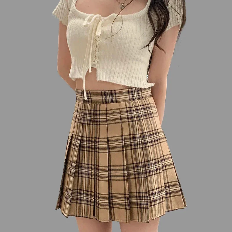 Plaid Skirt Korean Style Fall Clothes 2026 Women Saia Plissada High Waisted Miniskirt Girls School Uniform Short Pleated Skirts