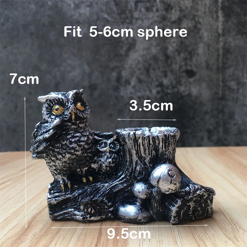 Resin Mushroom Tree Owl Figurine Statue Crystal Sphere Holder Ball Stand Display Base moon Sculpture For Office Home Decor Gifts