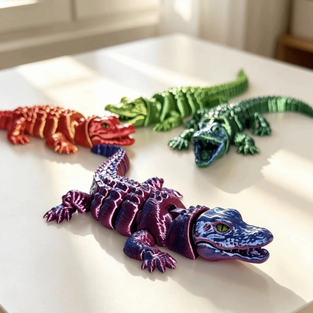 Creative 3D Printed Simulation Crocodile Model Multi-joint Moveable Crocodile Figure Model Rotatable Articulated