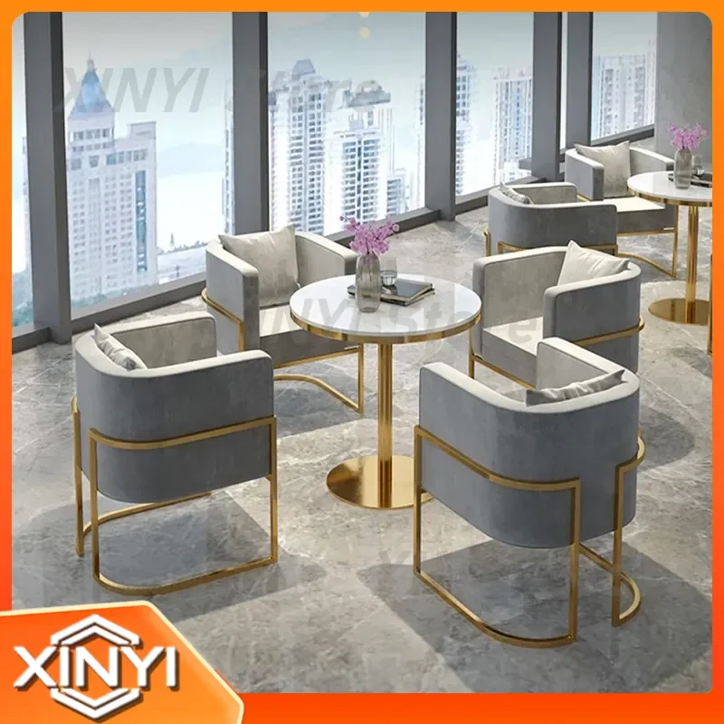 Light Luxury Marble Small Round Table for Office Coffee Table Sofa Table Chair Combination for Business Meeting Hotel