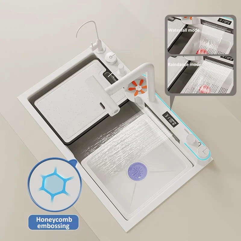 

White Dolphin Multifunctional Kitchen Sink 304 Stainless Steel Vegetable Basket built-In Strainer Single Bowl SpaceSaver Sink