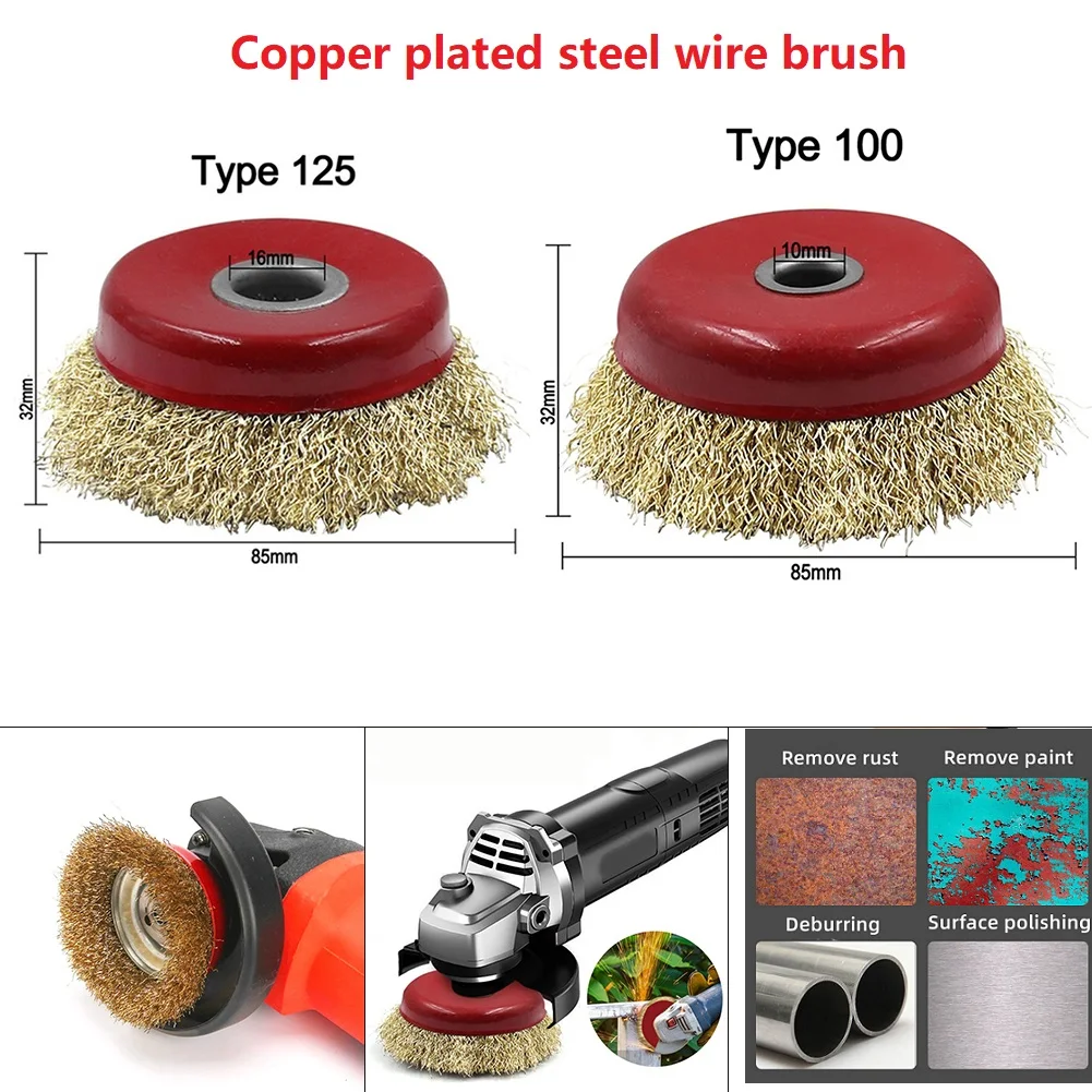 Copper Plated Steel Wire Brush For Sheet Metal,marine,aviation,automotive Grinding Wheel Derusting Deburring Polishing Tool